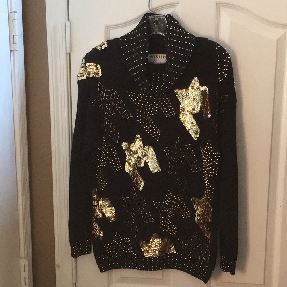 FINAL MARKDOWN Ladies Western Connection Beaded & Sequined Cowl Neck Sweater (S)